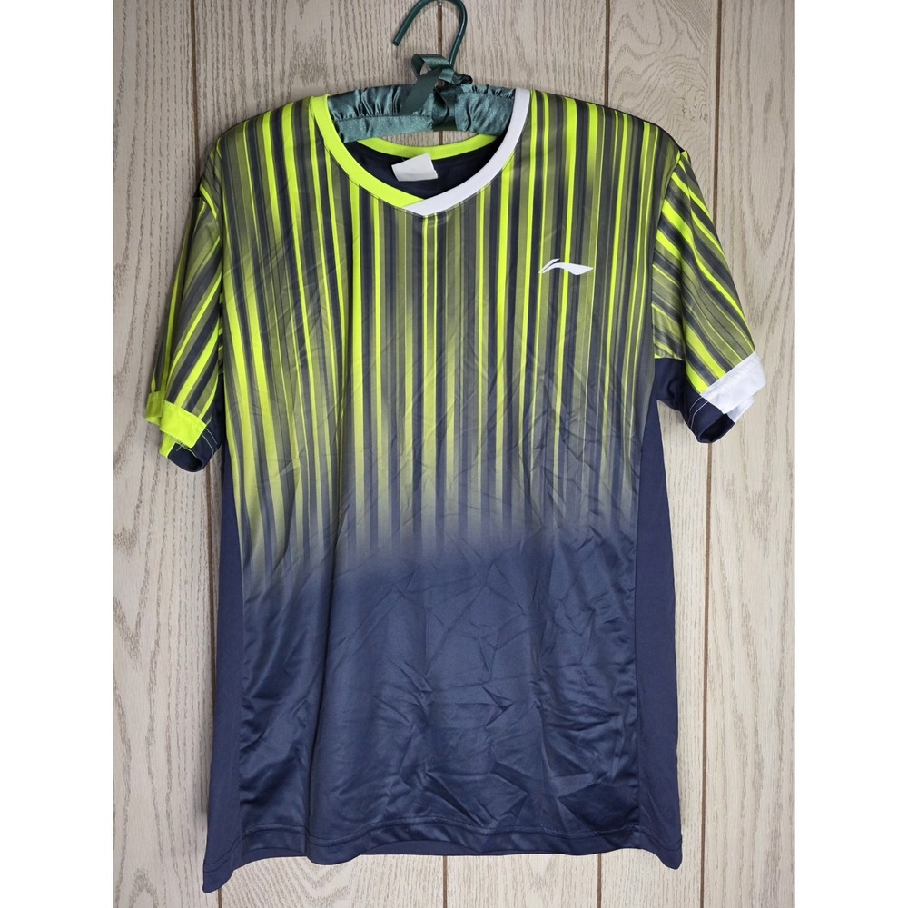 Li Ning Mens Badminton Table Tennis Pickleball AT-Dry Shirt Blue Lime XL NWOT